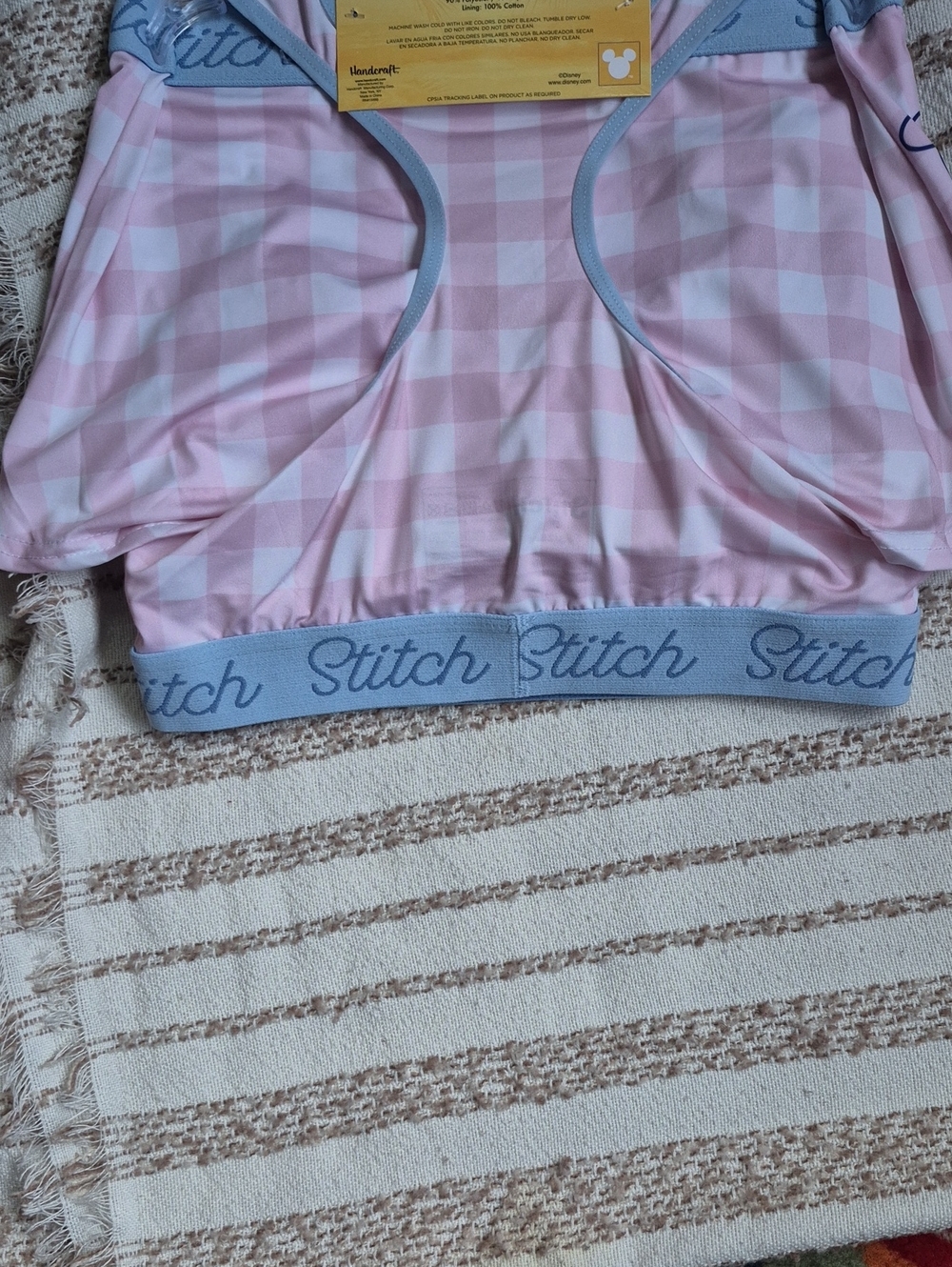 Disney Stitch Pink Gingham Bra & Boyshort Set with Blue Trim - Picture 4 of 4